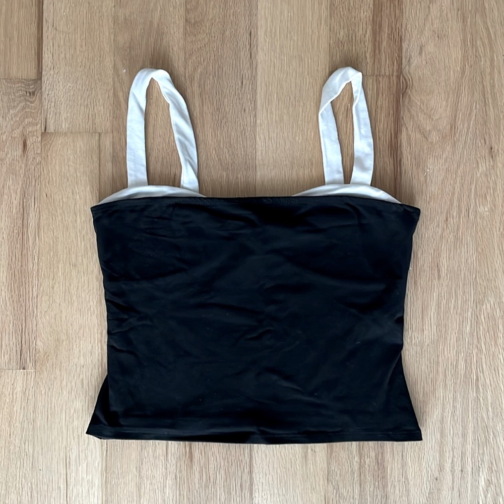 Reformation Harlan Knit Top black and white tank